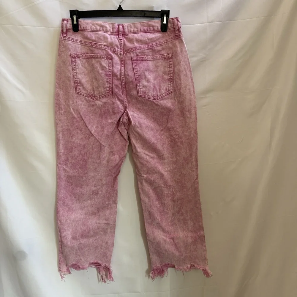 Free People‎ Maggie Jean Acid Wash Pink Button Fly Copped Distressed Hem 31